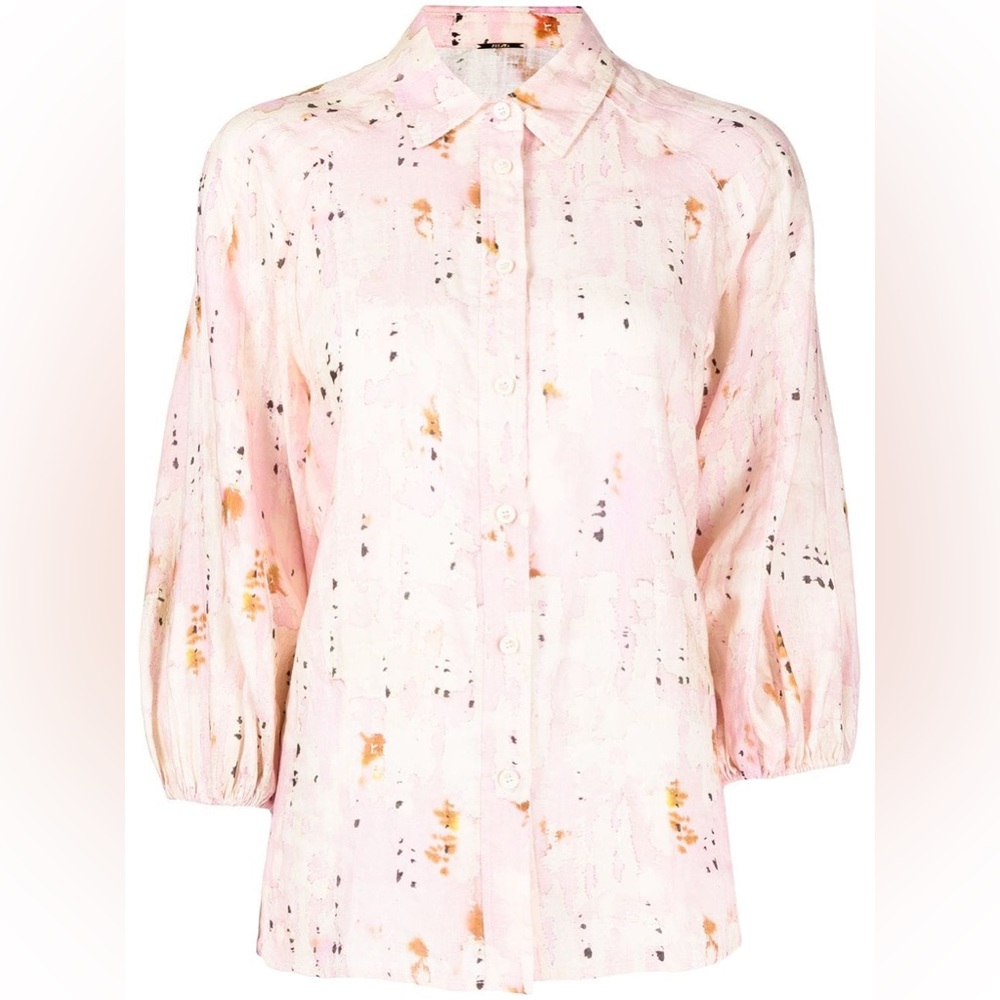 ALEXIS Intermix distressed-finish pink linen button down shirt blouse top M - Picture 3 of 8